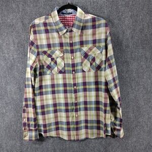 21 Men Shirt Mens Medium Multicolor Buffalo Plaid Cotton Poplin Casual Button Up